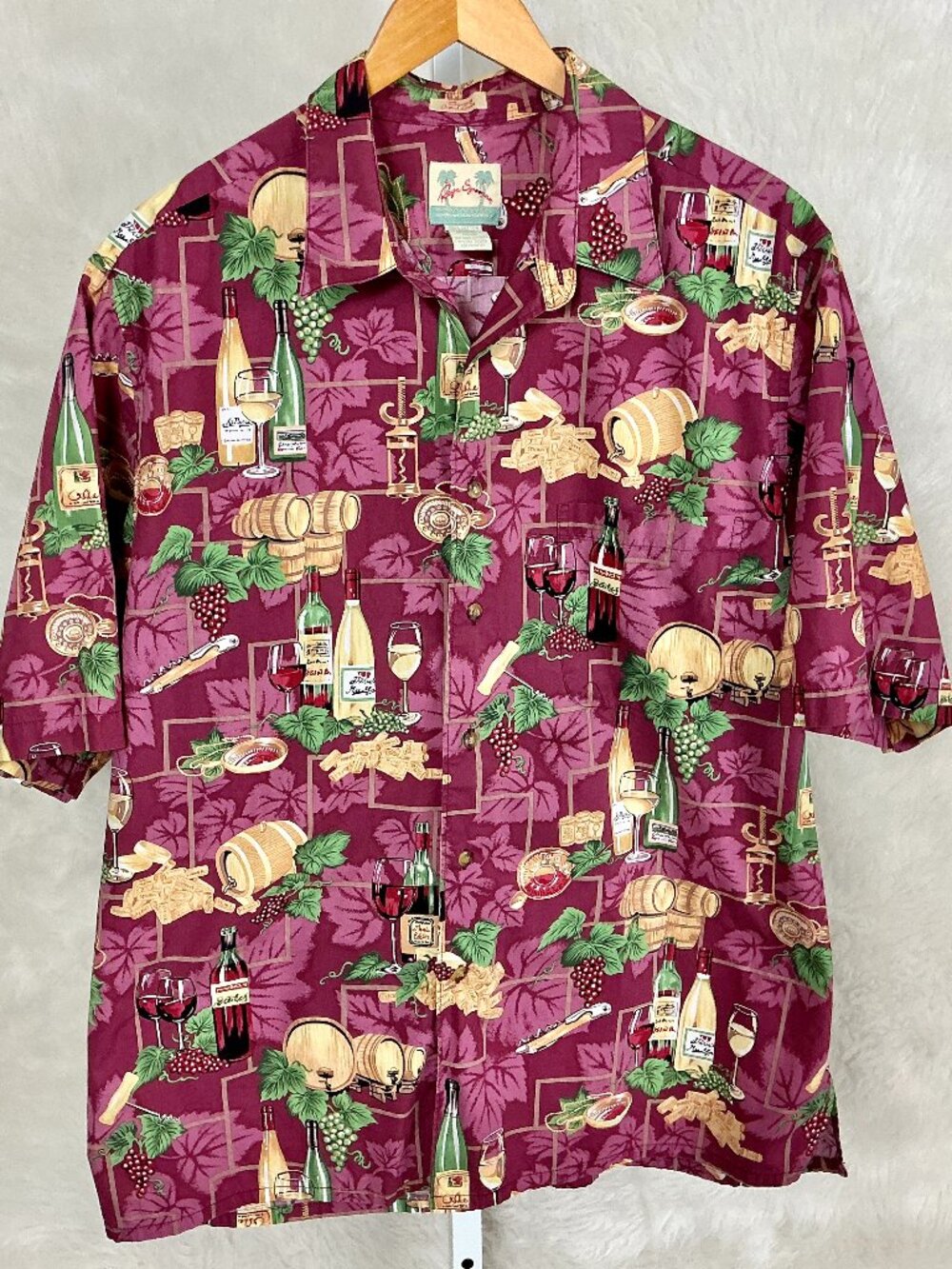 Reyn Spooner Red Tan Wine Print Regency Cotton Lawn Short Sleeve Shirt XL